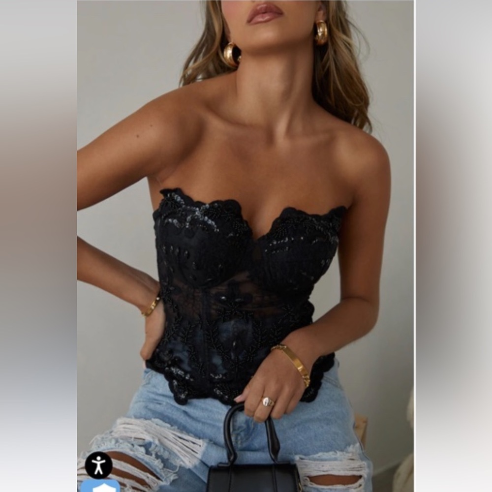 Black tie up corset with embellishments